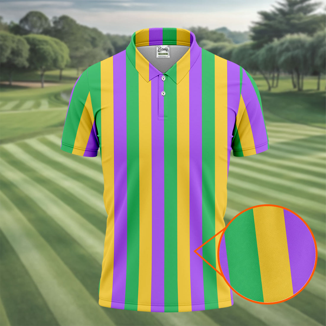 Green Gold Purple Vertical Stripe Mardi Gras Golf Shirt, Polo Shirts For Men, Golf Shirts For Men