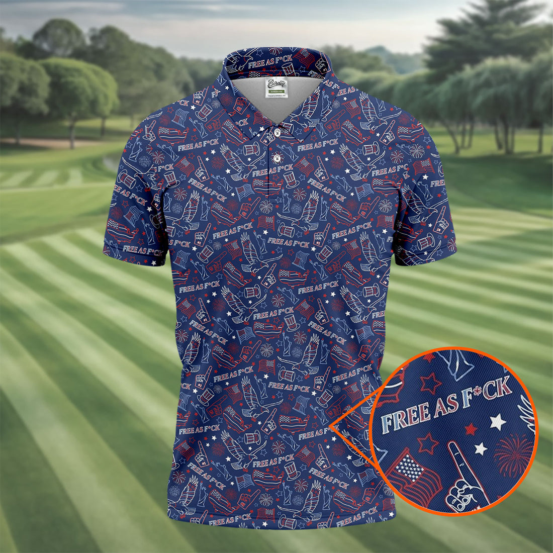 Bald Eagle American Flag Red White Blue 4th Of July Golf Shirts For Men, 250th Anniversary Patriotic Golf Shirt