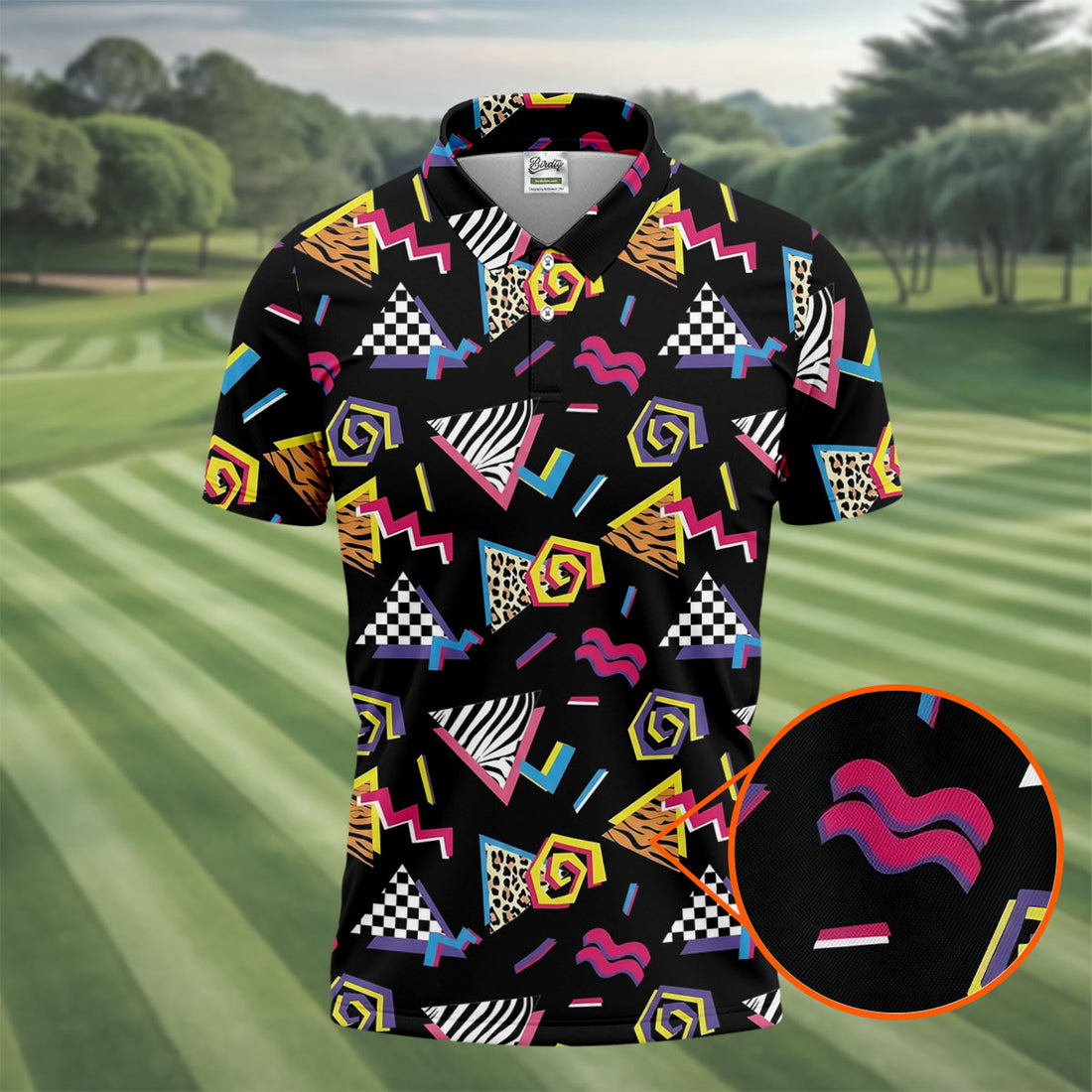 Abstract Geometric Leopard Zebra Animal Stripes 80s 90s Style Golf Tops For Men, Golf Shirts For Men