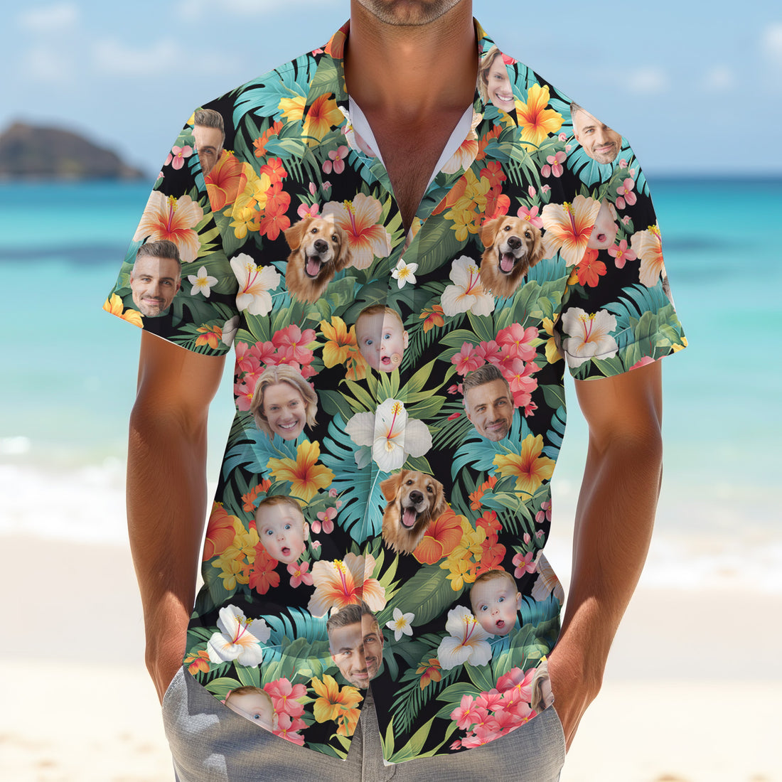 Hibiscus Hawaiian Shirt, Floral Men Shirt, Custom Face Shirt, Mens Hawaiian Golf Shirts, Great Golf Gifts For Men