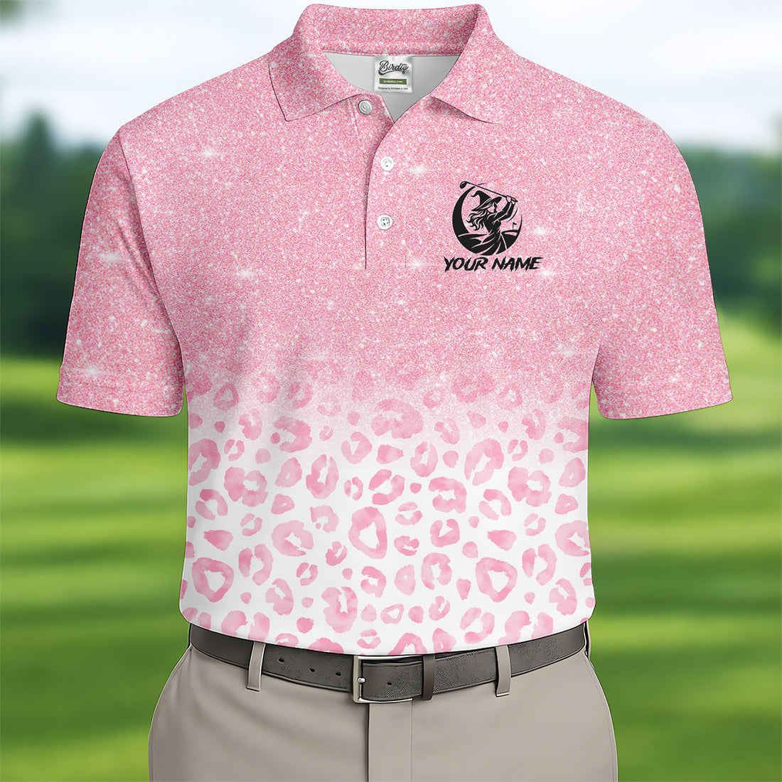 Custom Name In October We Wear Pink Hawaiian Golf Shirt, Men's Golf Shirt, Hawaiian Golf Shirt