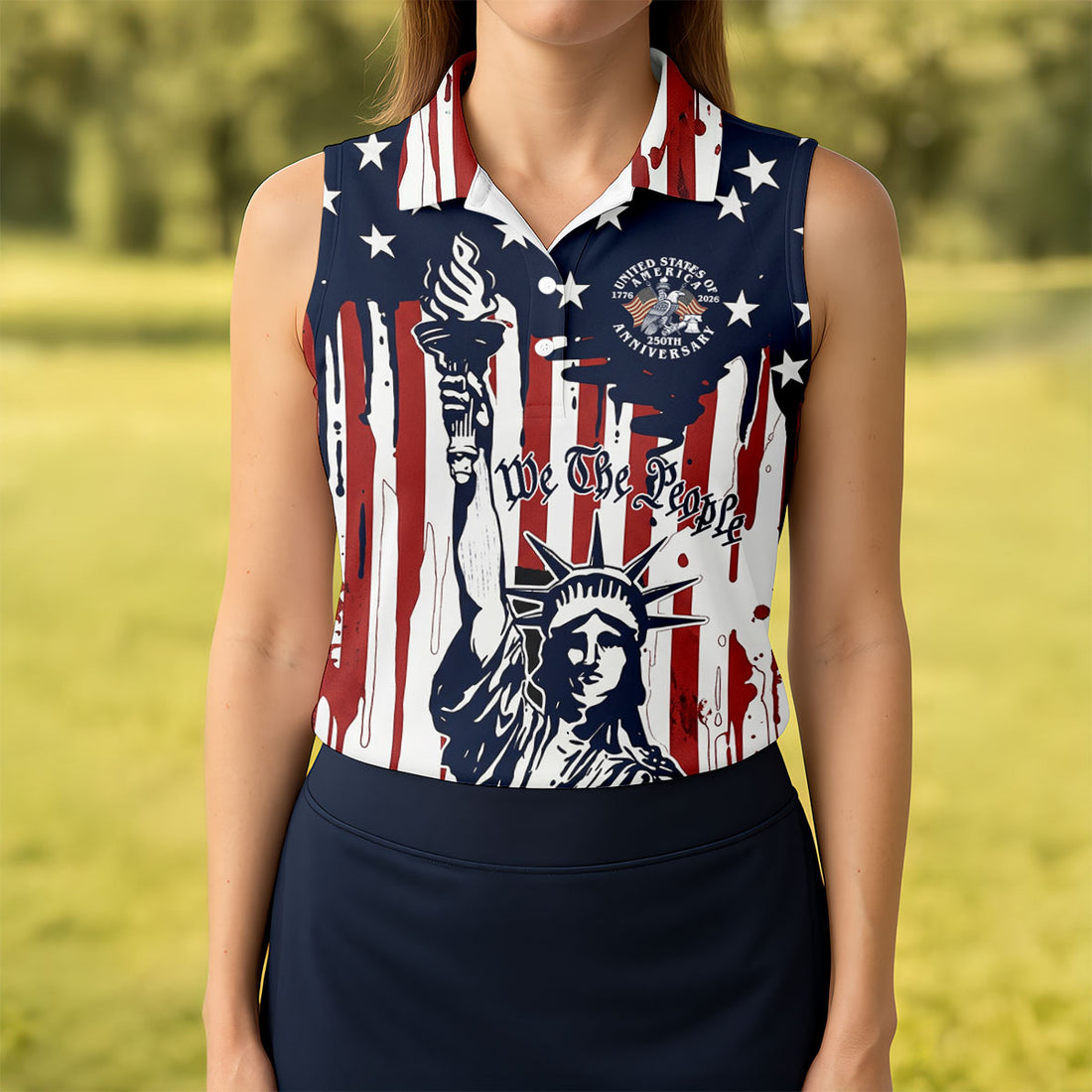 We The People 250 Years Statue Of Liberty And Flag Pattern Patriotic Golf Shirt, Golf Shirt For Women