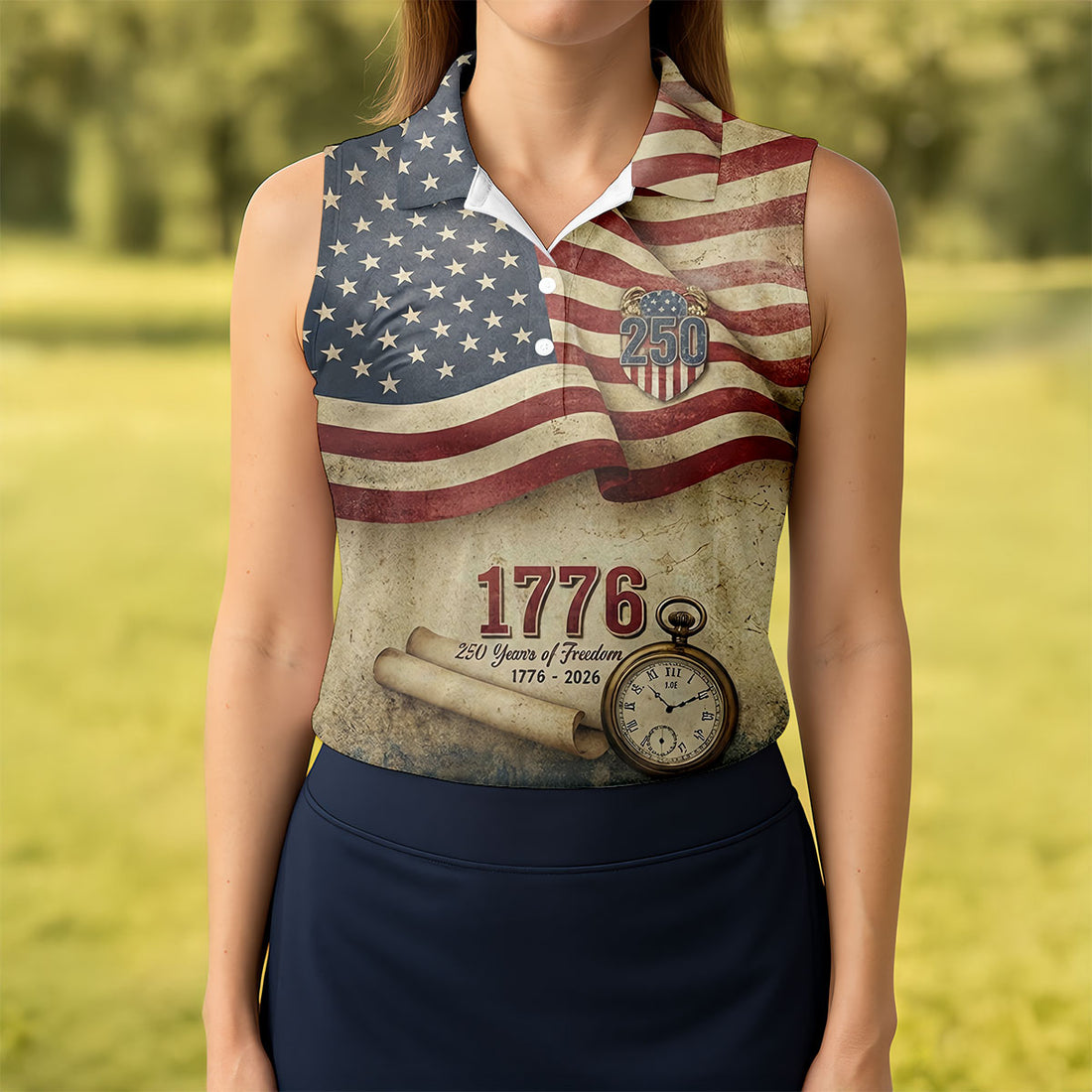 250 Years Of Freedom Vintage Golf Shirt, 4th Of July Patriotic Golf Shirt For Women