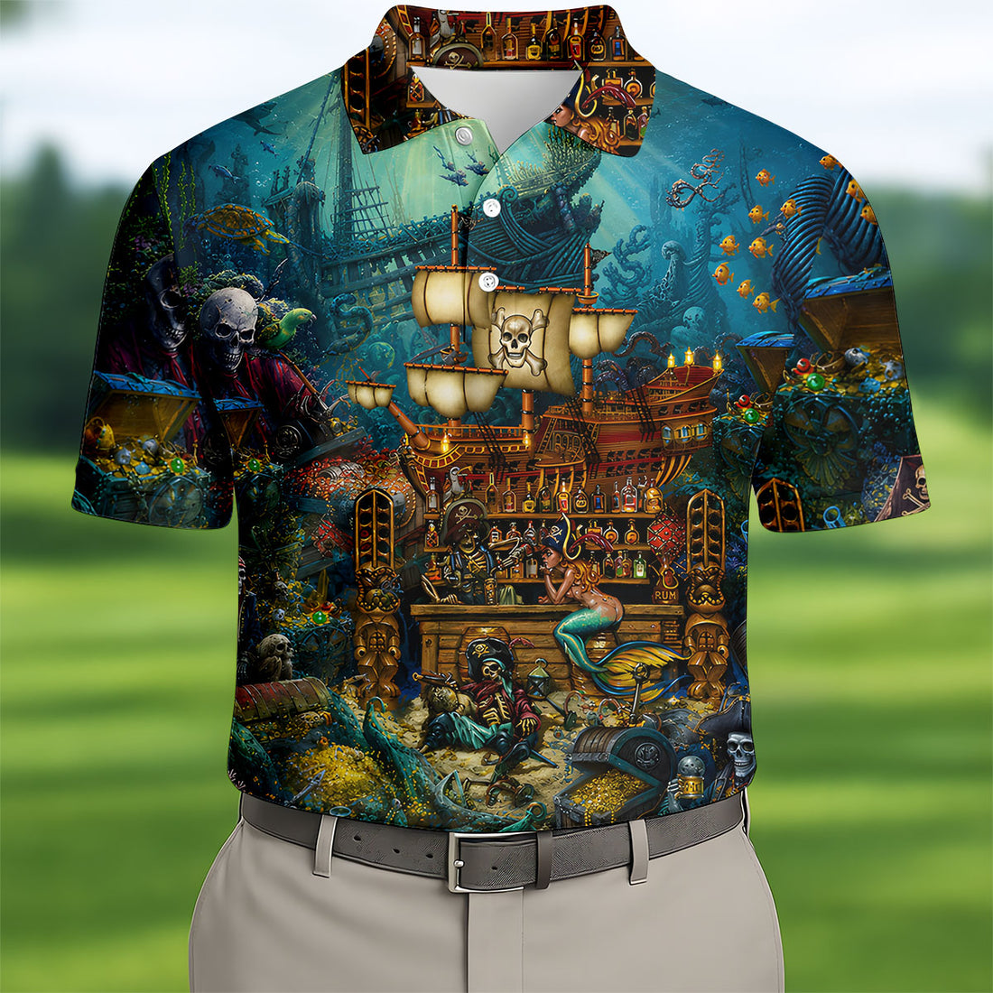 Pirate Life Tiki Pattern Hawaiian Golf Shirt, Men's Golf Shirt, Polo Shirts For Men