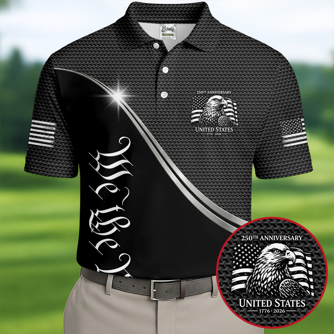 We The People 250th Anniversary Black Golf Shirt, Patriotic 4th Of July Golf Shirts For Men