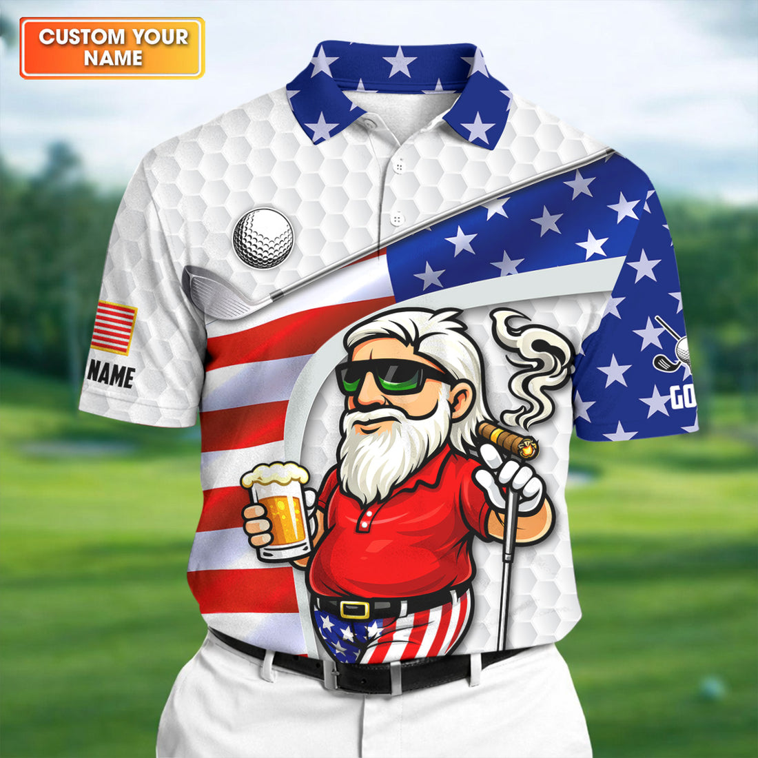 Swing Swear Drink Repeat Golf And Beer Patriotic Man 4th Of July White Golf Shirt, 250 Years Golf Shirts For Men