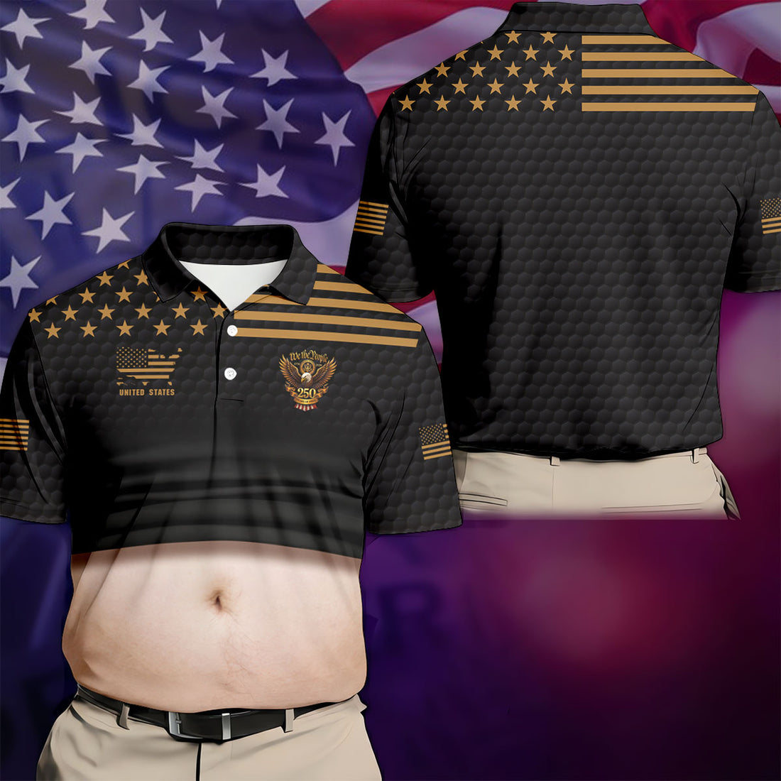 We The People 250 Years Of Free Men's Funny Golf Polo Shirts, 4th Of July Fun Golf Shirts For Men