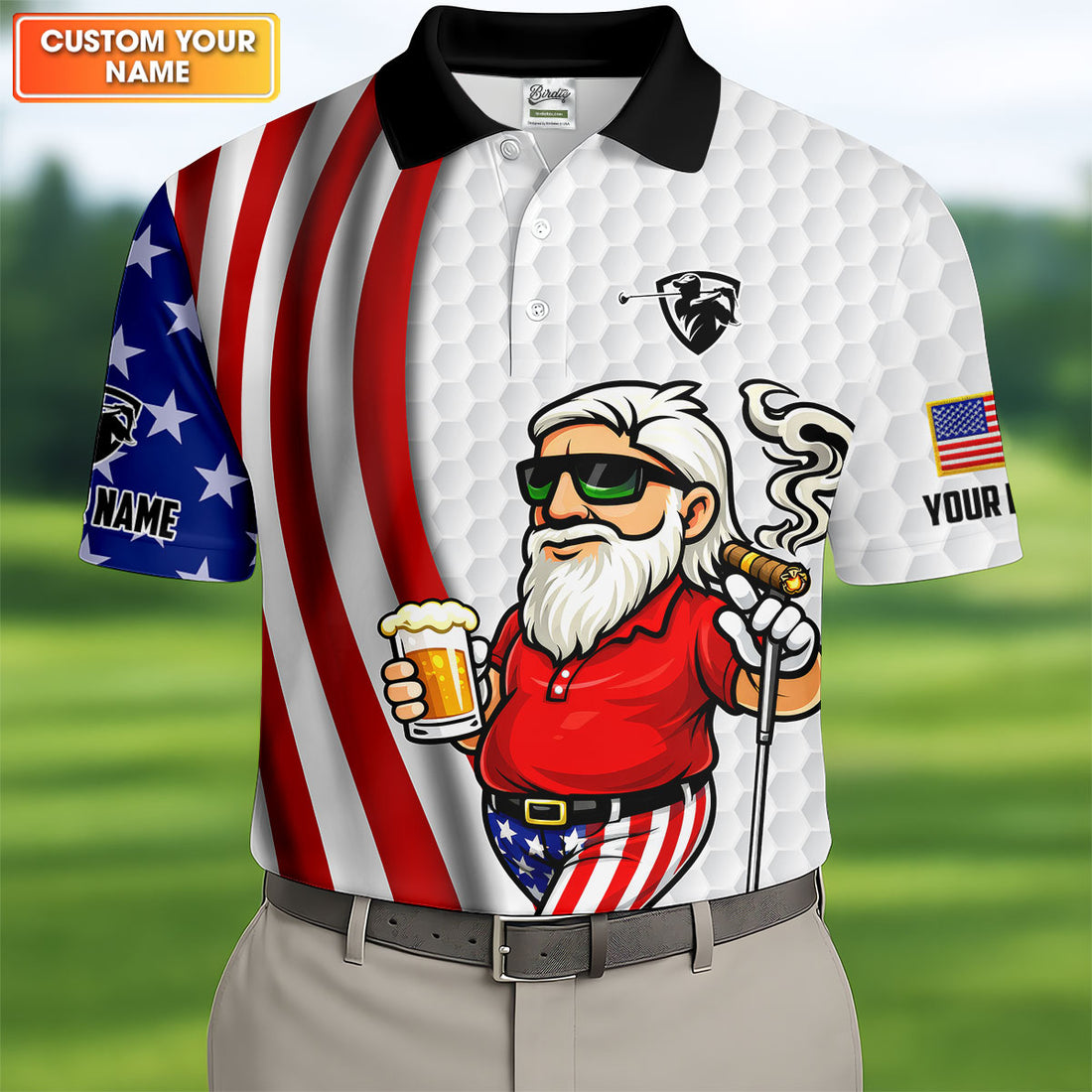 Patriotic Man Golf And Beer Funny 4th Of July White Golf Shirt, 250 Years Of America Golf Shirts For Men