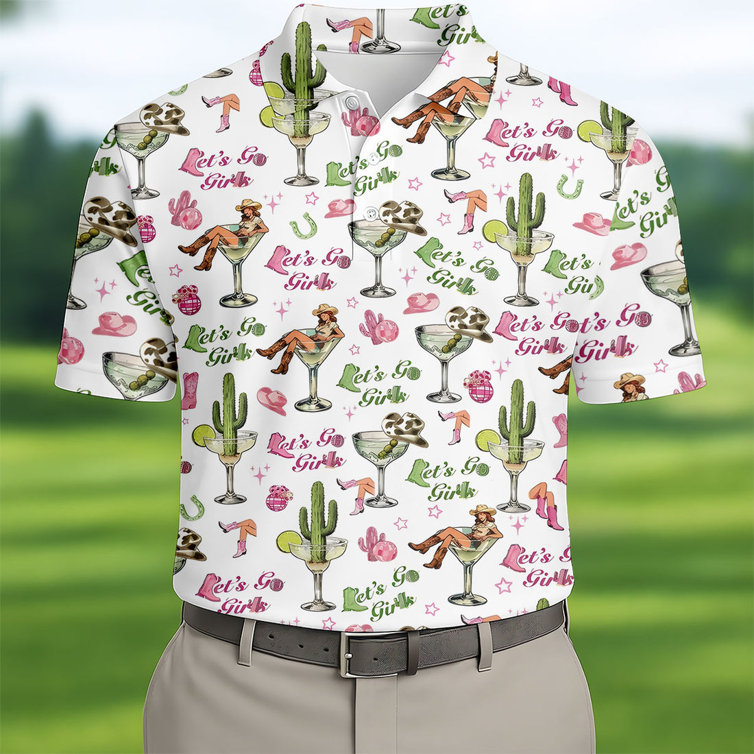 Let's Go Girls Cowgirl Margarita Hawaiian Golf Shirt, Men's Golf Shirt, Golf Polo Shirts For Men