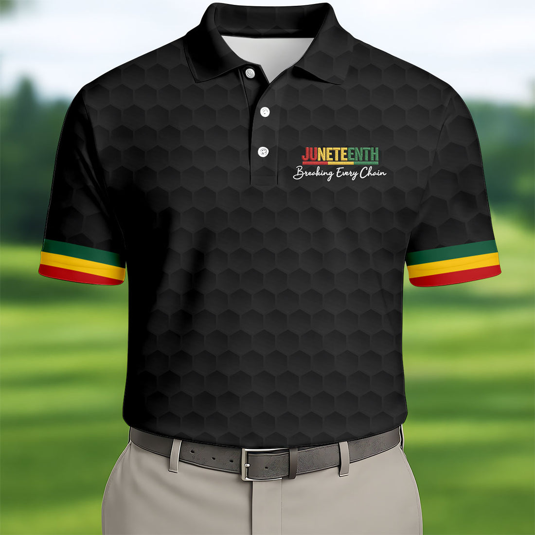 Juneteenth Breaking Every Chain Golf Ball Pattern Golf Tops For Men, Black Heritage Day Golf Shirts For Men