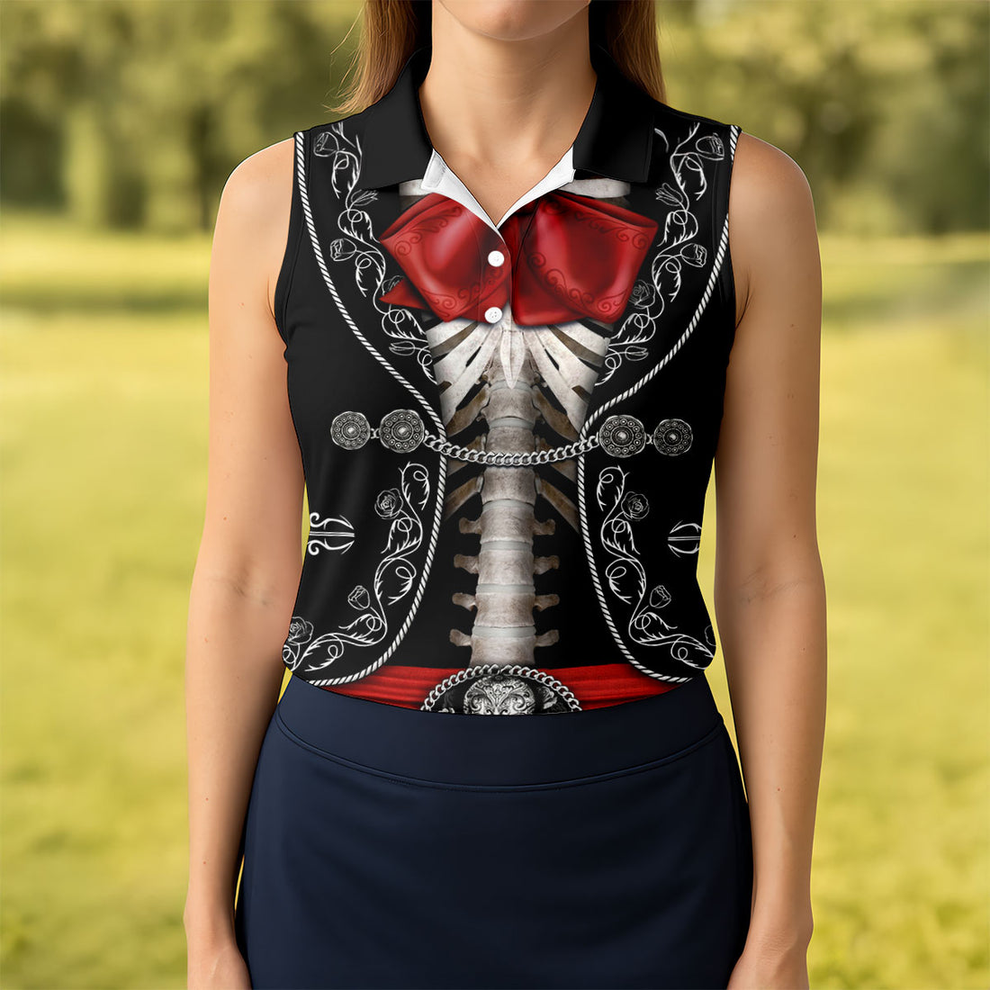 Mexican Fiesta Theme Red Costume Ladies Golf Tops, Cinco De Mayo Celebration Golf Shirt For Women