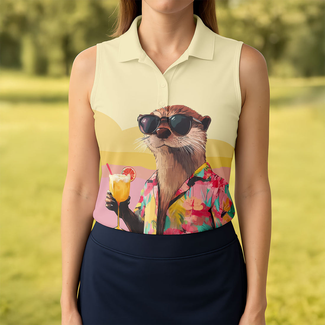 Funny Otter Tropical Theme Hawaiian Golf Shirt, Golf Shirt For Women, Golfing Apparel