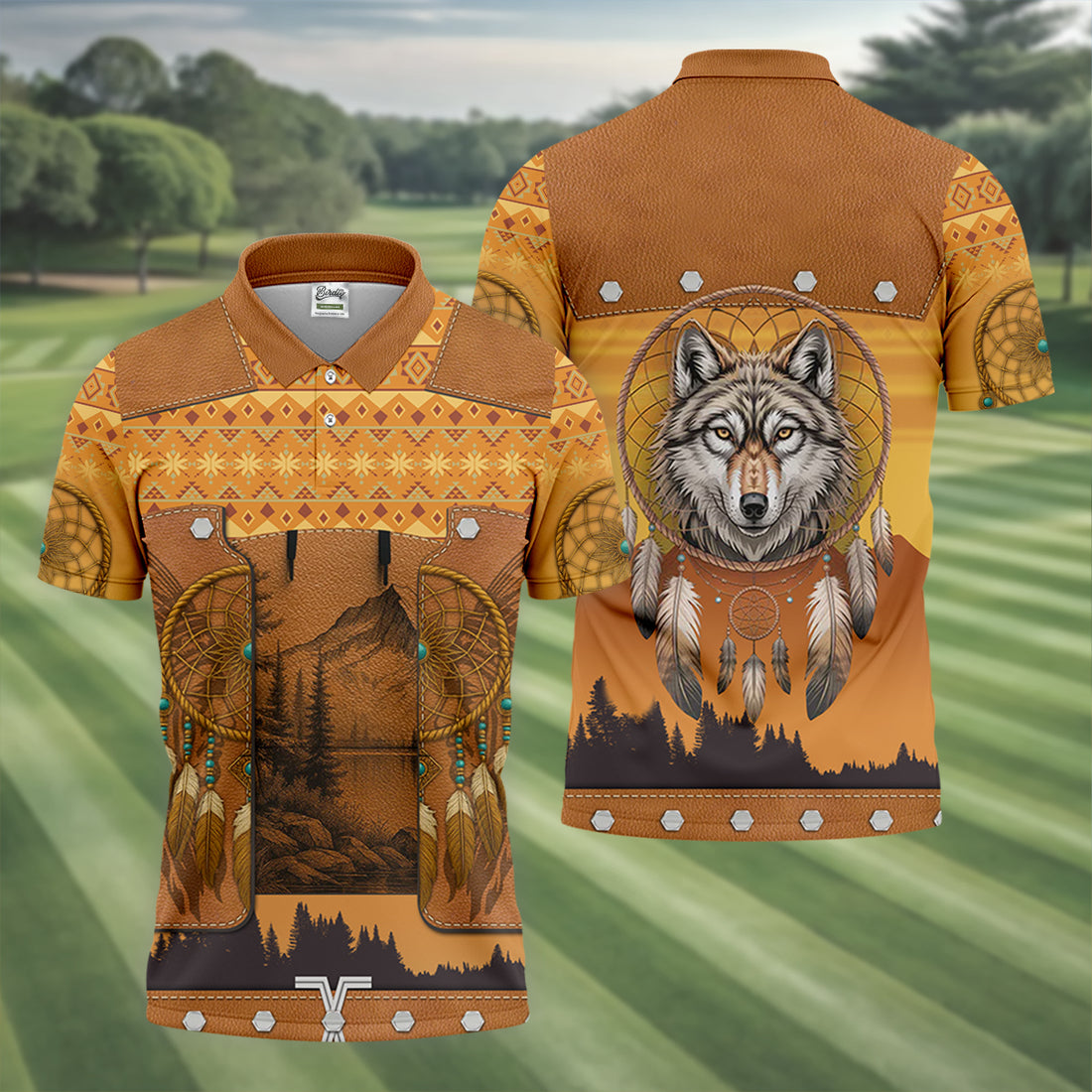 Golden Horizon Tribal Theme Golf Tops For Men, Native American Ancestry Polo Shirts For Men, Indigenous Peoples Month