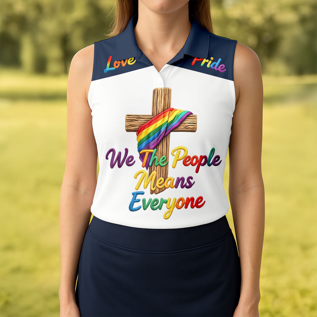 We The People Means Everyone Faith Cross LGBT Support Ladies Golf Tops, Golf Shirt For Women