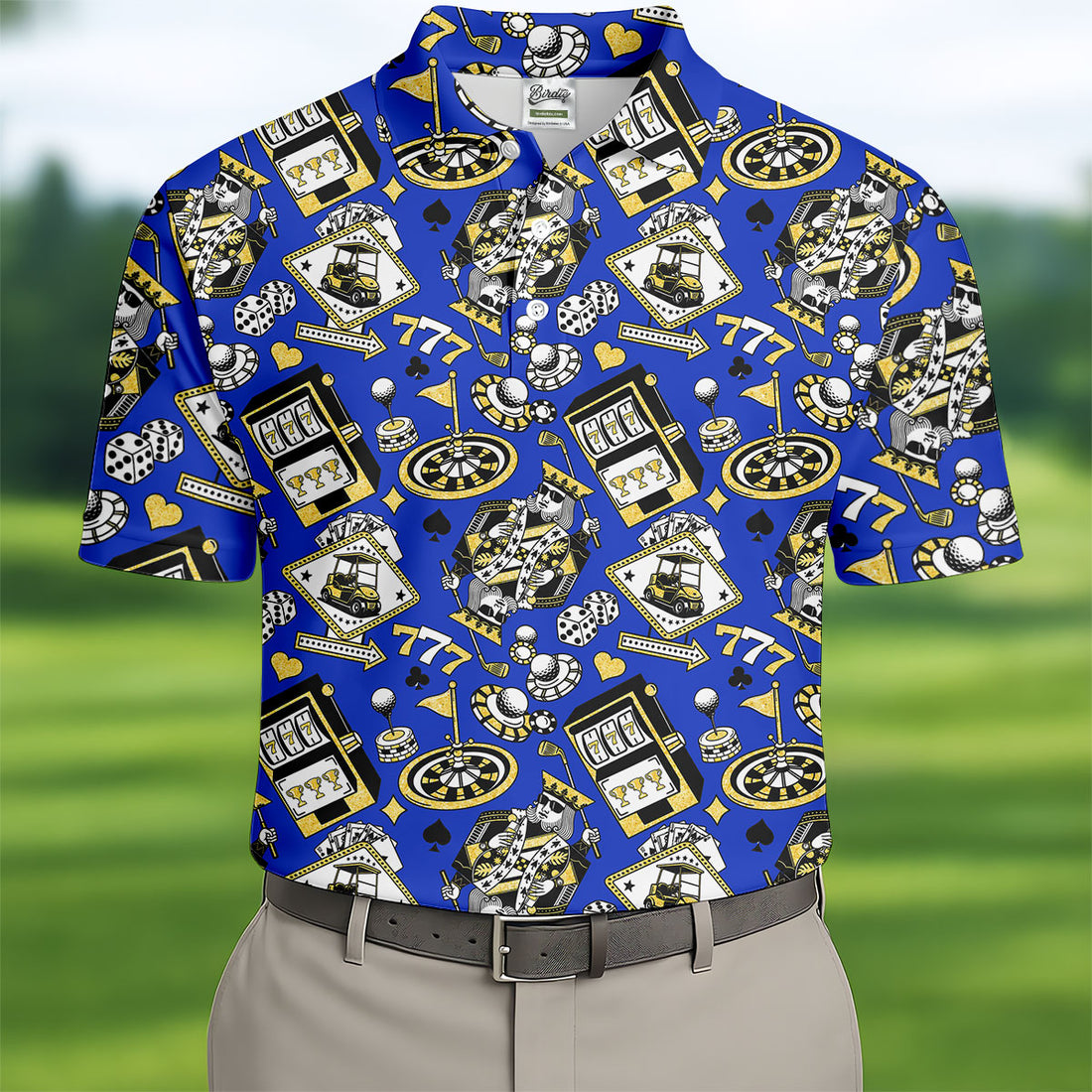 Casino Golf Pattern Blue Hawaiian Golf Polo Shirt, Golf Shirts For Men, Mens Golf Apparel