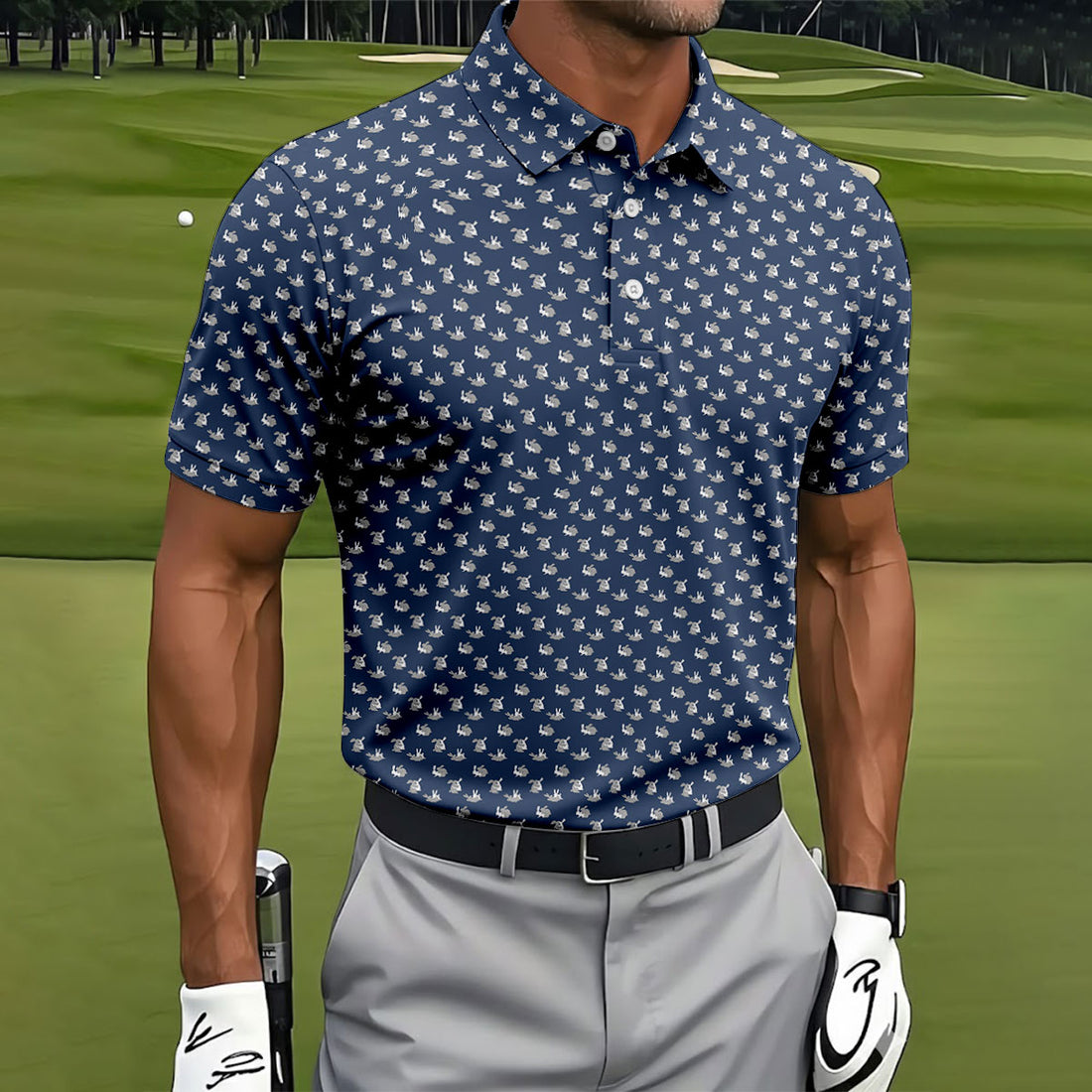 Rabbit Couple Naughty Position Men's Funny Golf Shirts, Valentines Golf Gift, Golf Shirts For Men