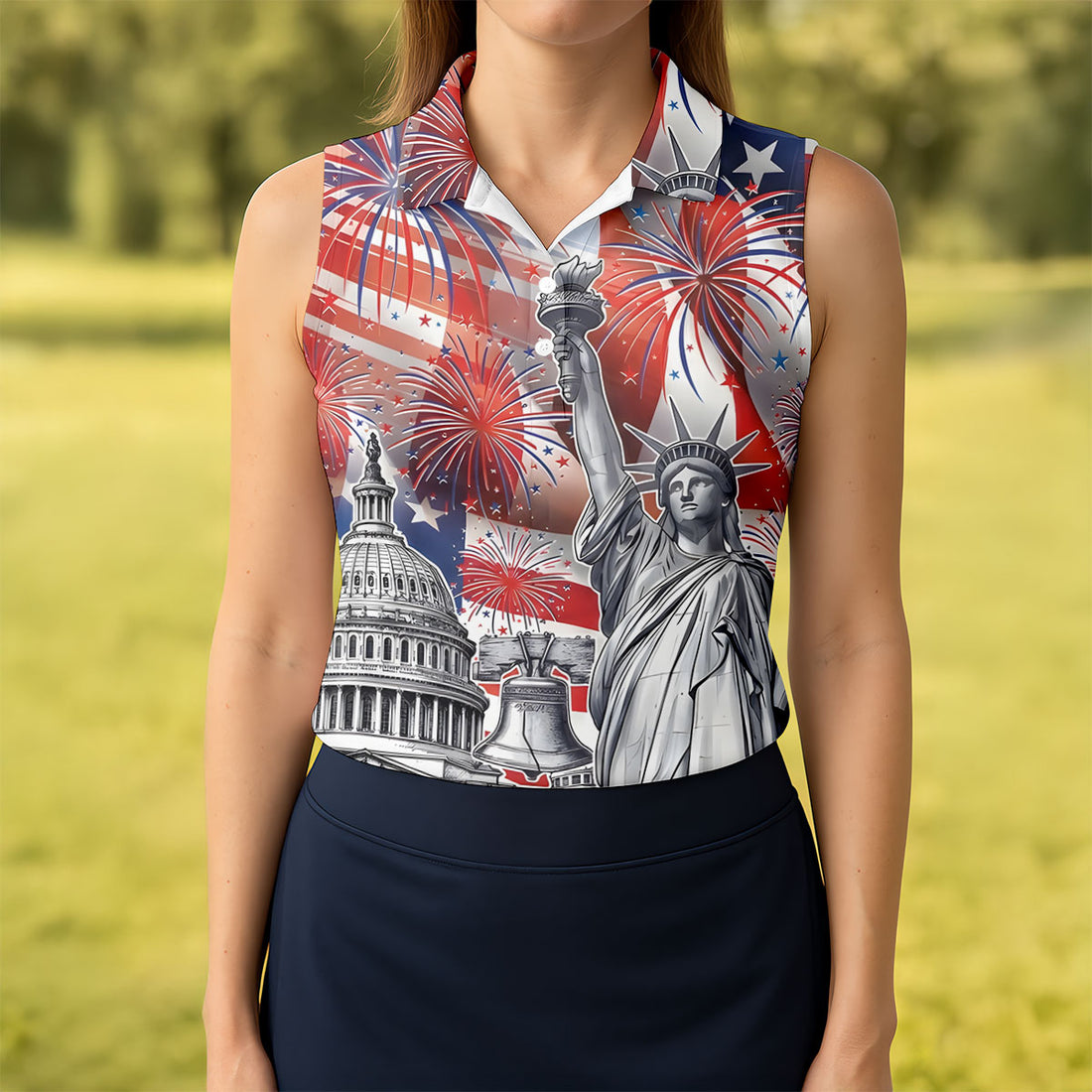 250 Years Of Freedom We The People US Flag Pattern Patriotic Golf Shirt, 4th Of July Golf Shirt For Women