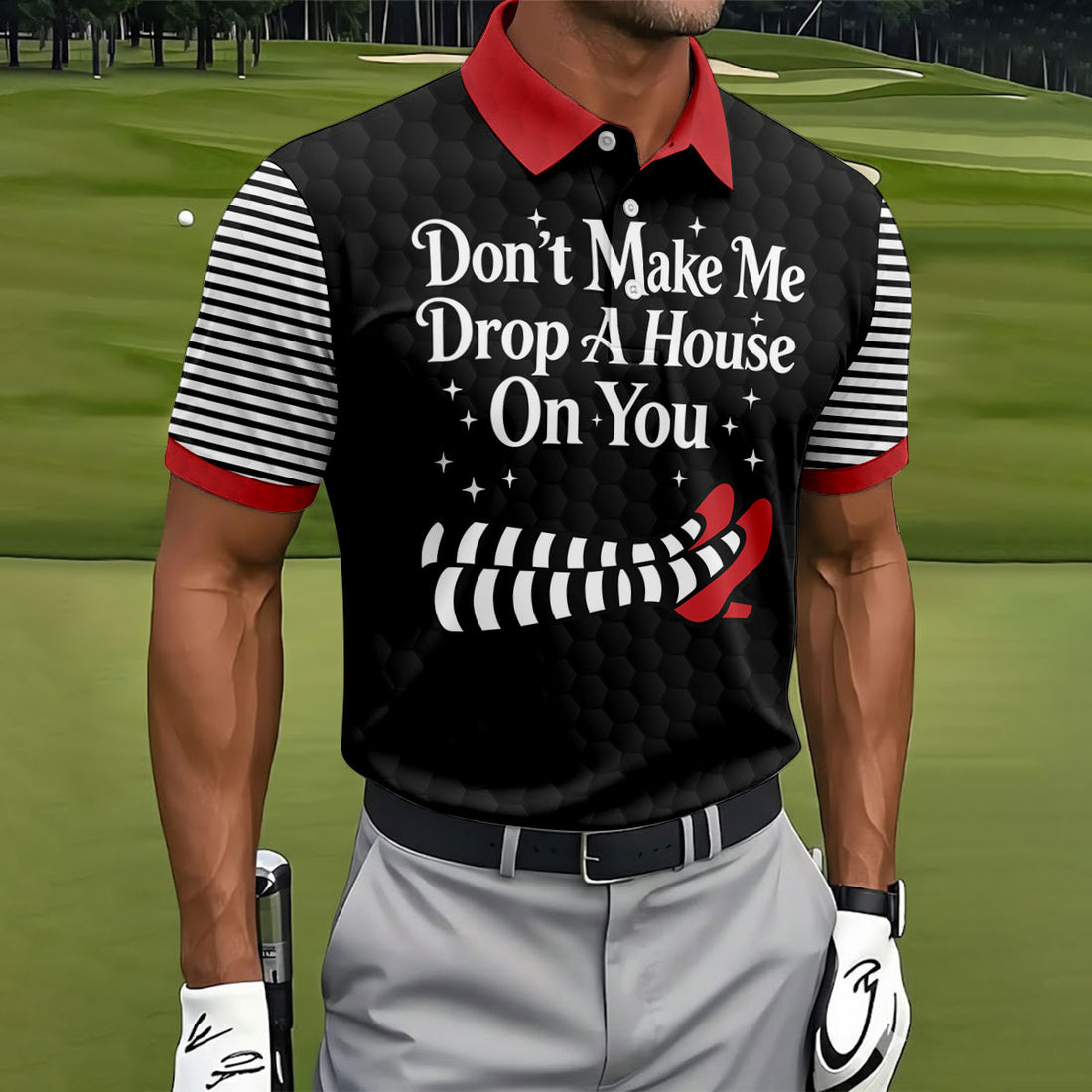 Don't Make Me Drop A House On You Polo Shirt, Halloween Golf Shirt, Mens Golf Apparel