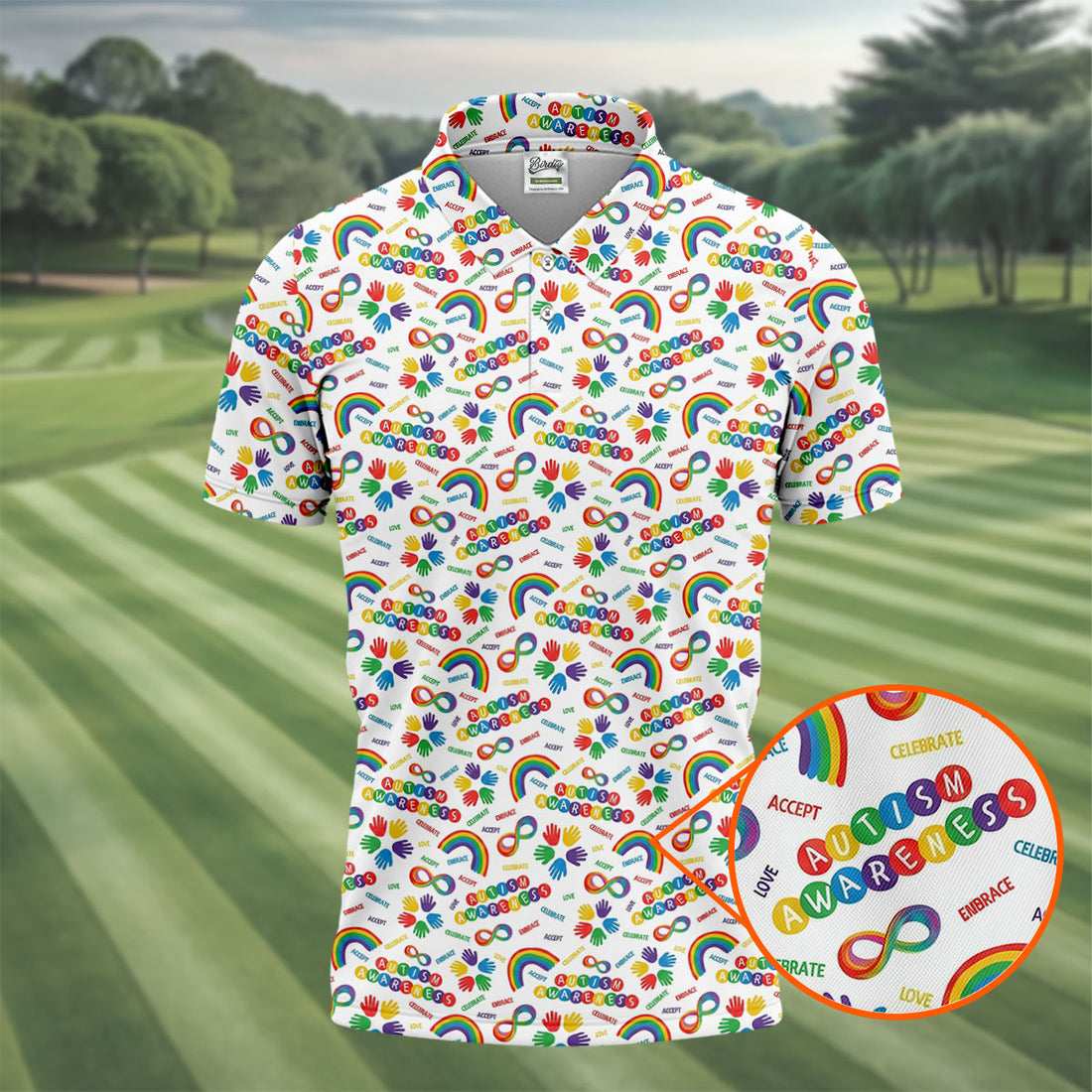 Autism Awareness Rainbow Pattern Colorful Handprints White Golf Shirt, Polo Shirts For Men