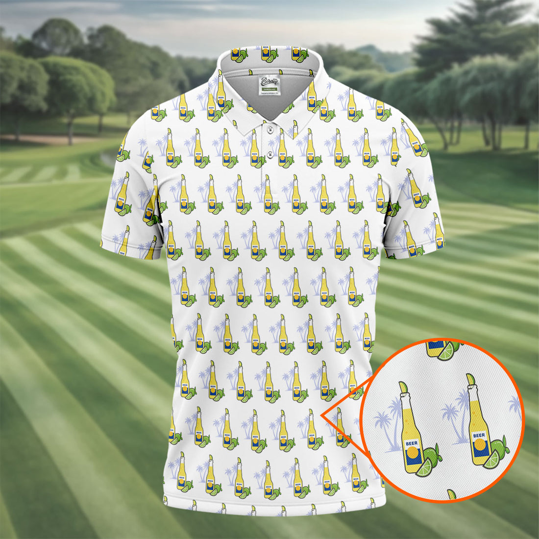 Beer And Lime Palm Tree Pattern Tropical Golf Shirt, Golf Shirts For Men, Polo Shirts For Men