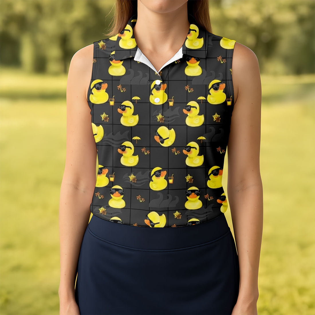 Yellow Rubber Duck Fun Women's Golf Shirts, Black Golf Shirt, Ladies Golf Shirts, Women's Polo Shirt