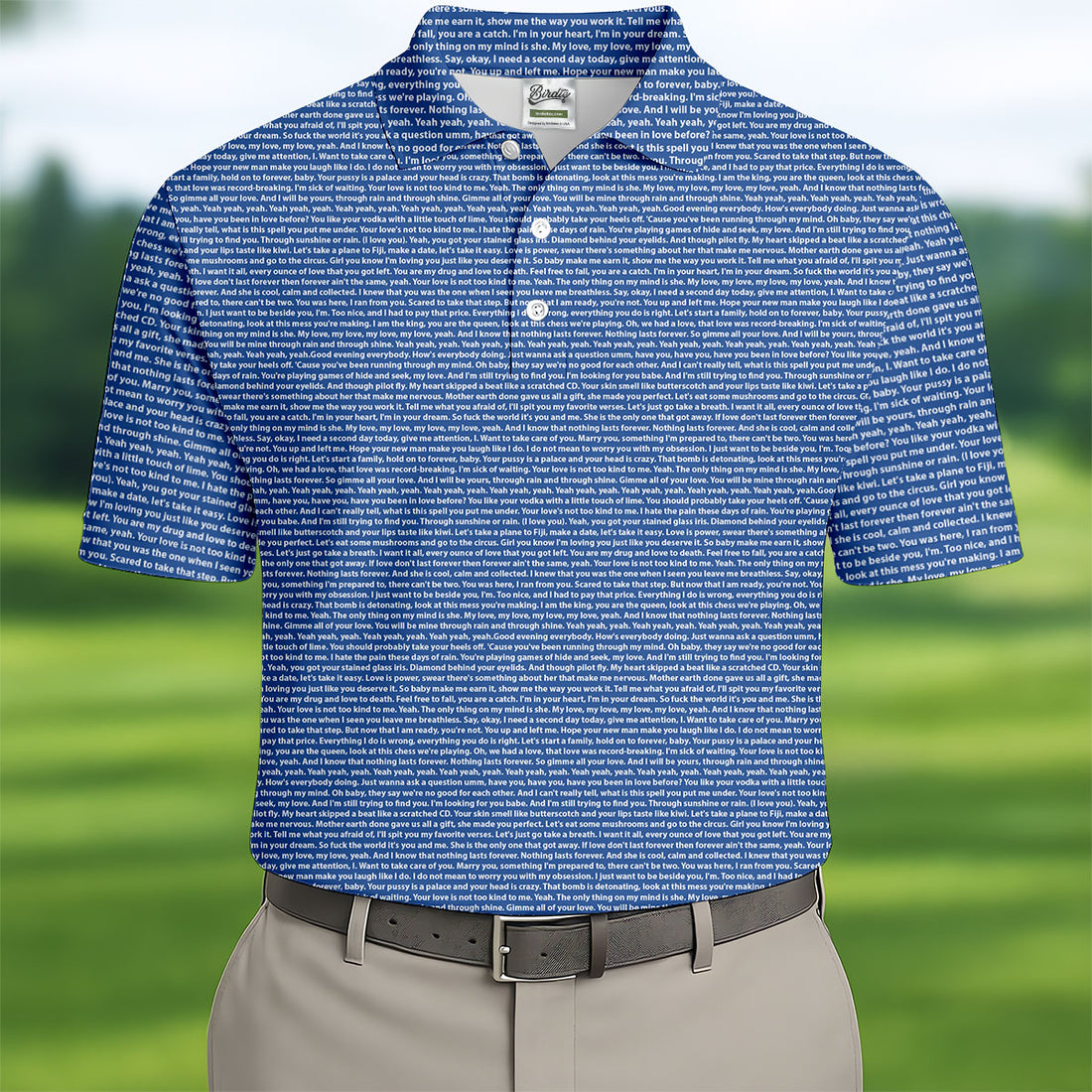 Blue Text Pattern Golf Polo Shirt, Golf Polo Shirts For Men, Mens Golf Apparel