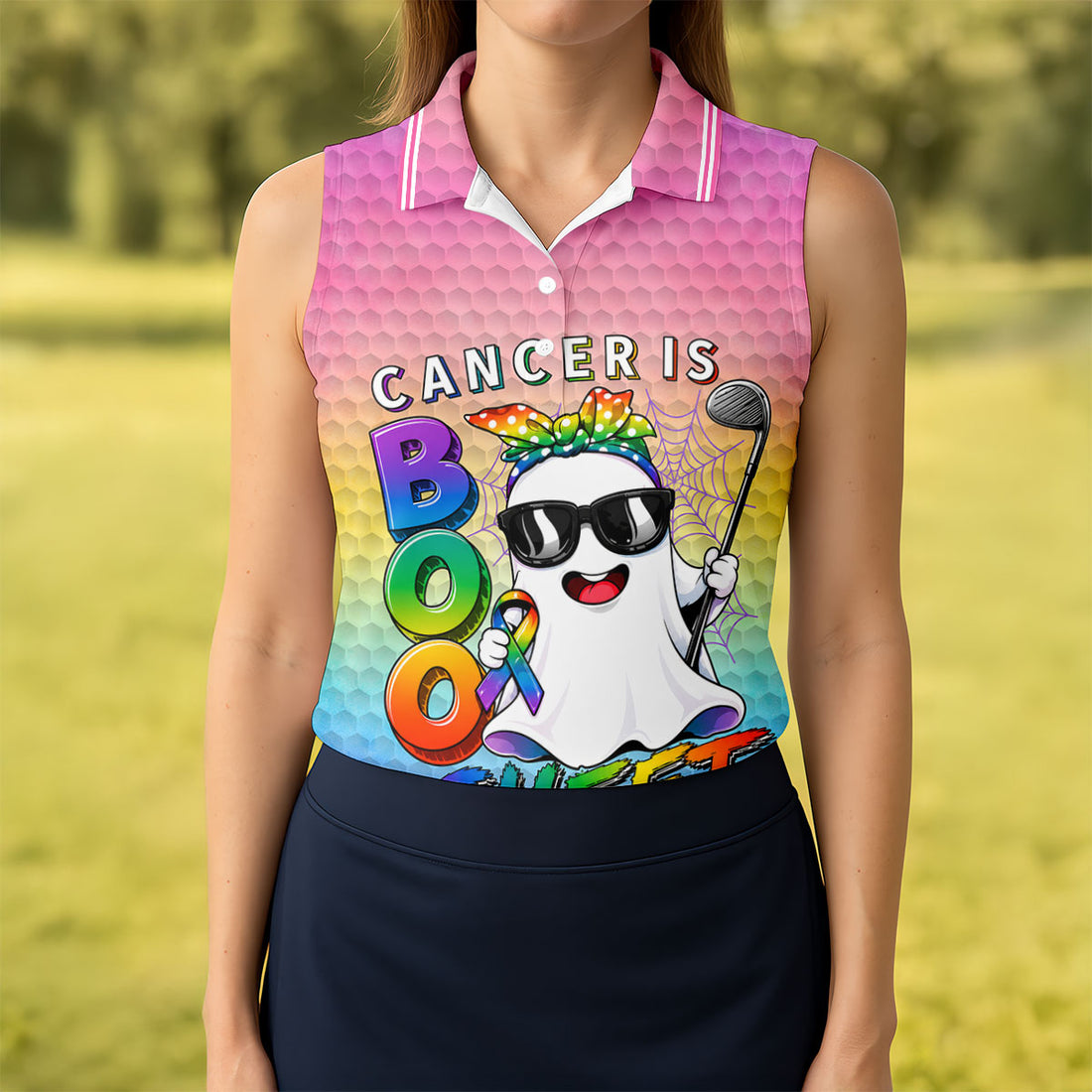 Cancer Is Boo Sheet Ghost Golf Polo Shirt, Women's Golf Polo, Golf Tops For Women
