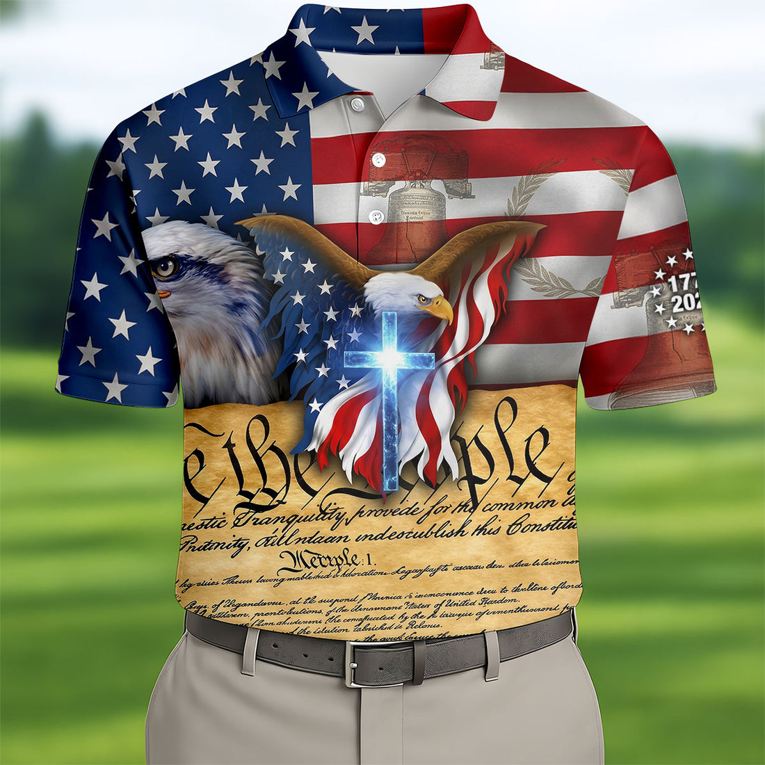 God Bless America 250 Years Of Freedom Faith Cross Patriotic Golf Shirt, 4th Of July Golf Shirts For Men