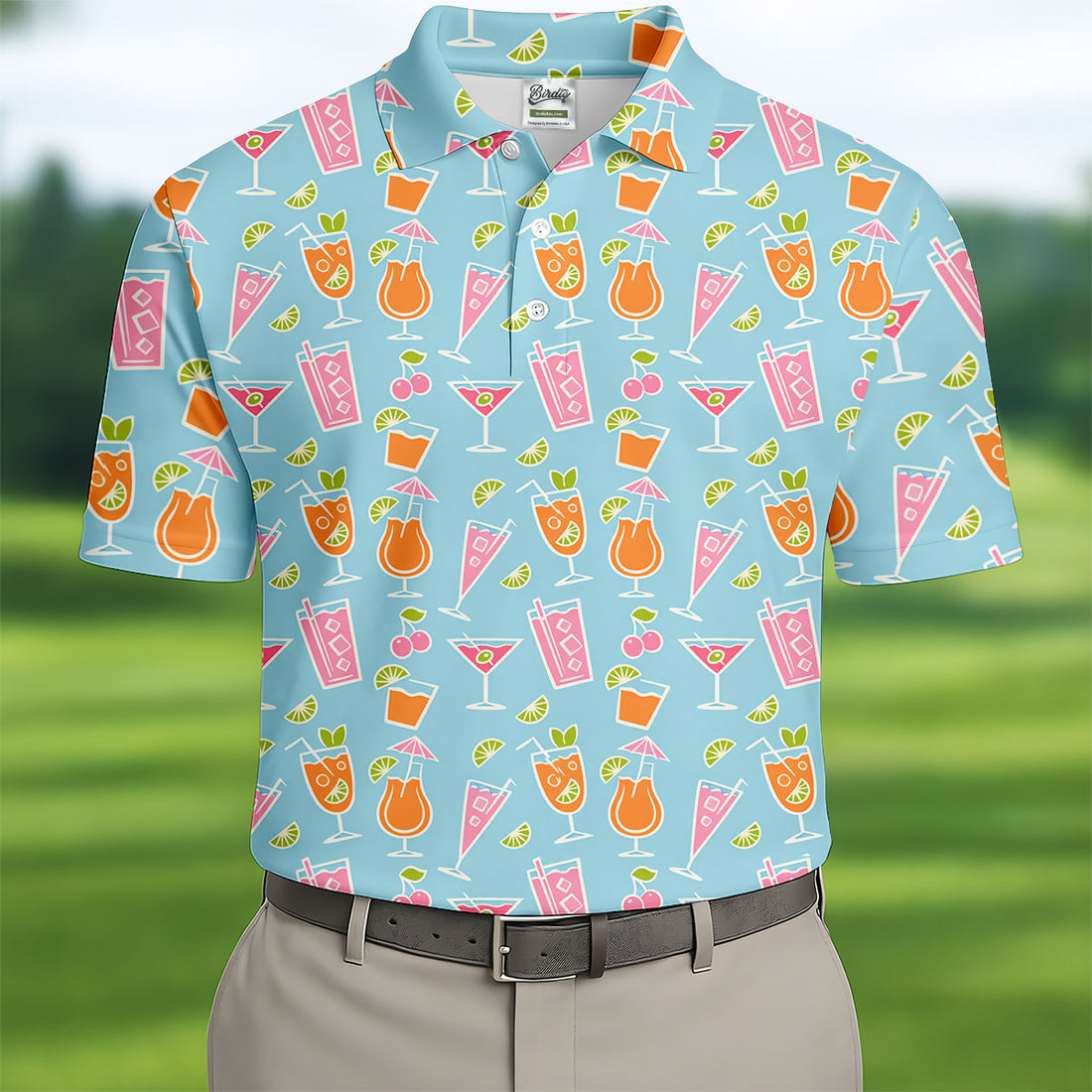 Tropical Cocktail Drinks Pattern Golf Shirt, Mens Golf Shirts, Golf Apparel For Men