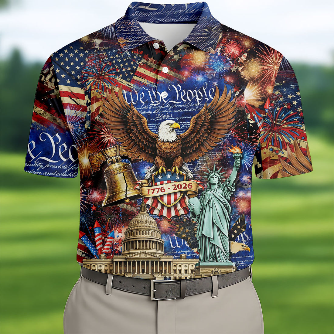 We The People Festive Celebration US Flag Golf Shirt, 250 Years 4th Of July Golf Shirts For Men