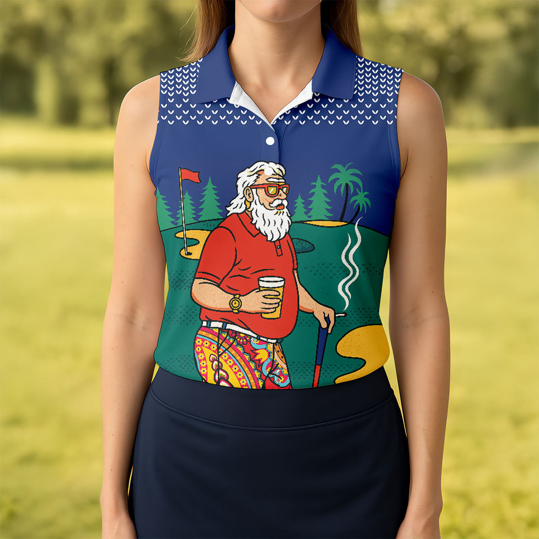 Funny Retro Golfer Drinking Beer Paisley Polo Shirt, Golf Shirts For Women, Women’s Golf Apparel