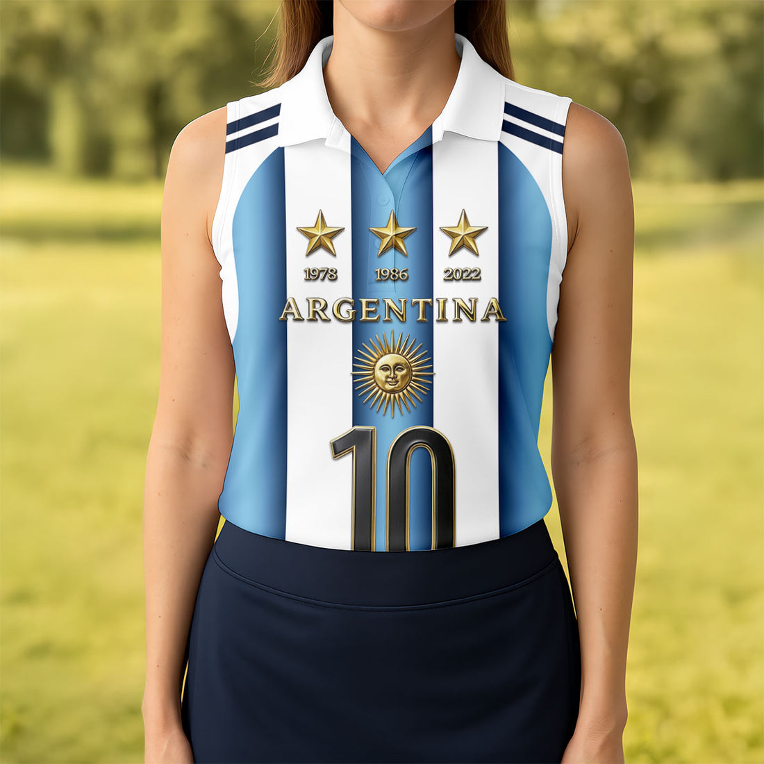 Argentina World Cup Sun Of May Ladies Golf Tops, Football Theme Golf Shirt For Women