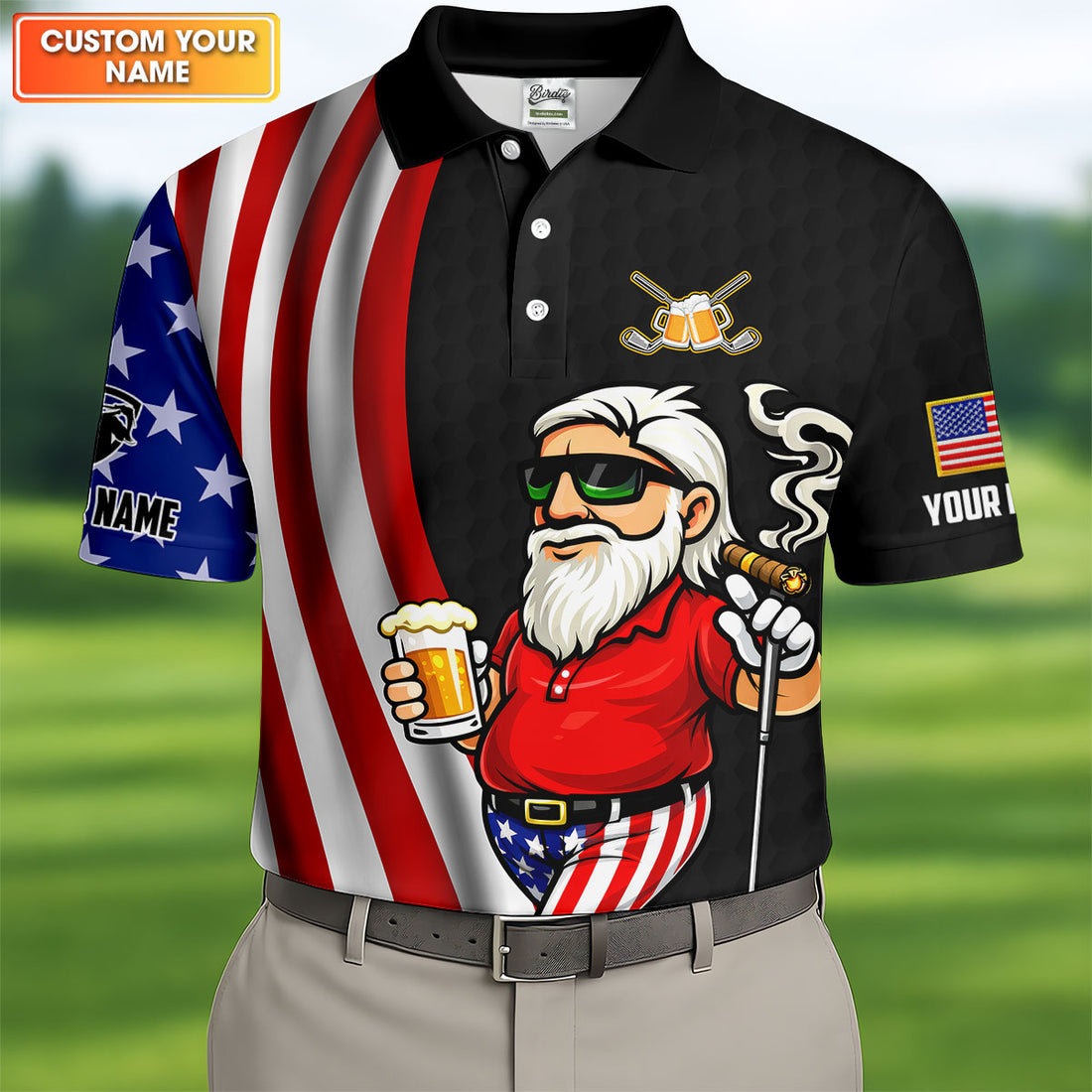 Happiness Is An Old Man With A Beer Funny 4th Of July Black Golf Shirt, 250th Anniversary Golf Shirts For Men