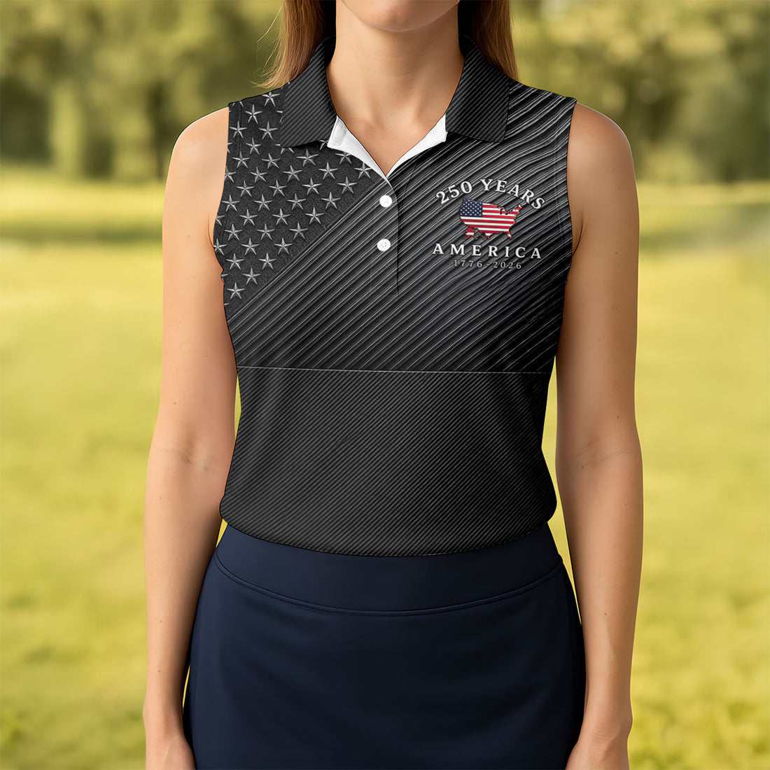 Black 1776-2026 America 250 Years Golf Polo Shirt, Women’s Golf Apparel, Printed Golf Shirt