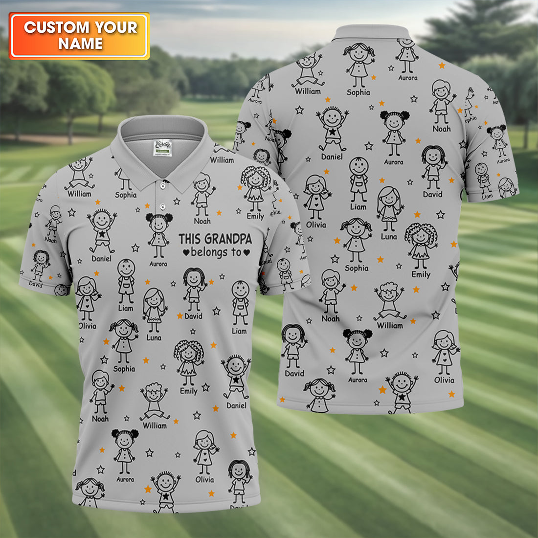 This Grandpa Dad Belongs To Kids Pet Grey Golf Shirt, Polo Shirts For Men, Golf Gift For Men