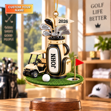Custom Name Golf Bag And Cart Acrylic Ornament, Golf Lover Gifts, Christmas Tree Decor