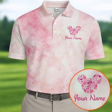 Custom Floral Heart Breast Cancer Polo Shirt, Golf Shirts For Men, Mens Golf Apparel