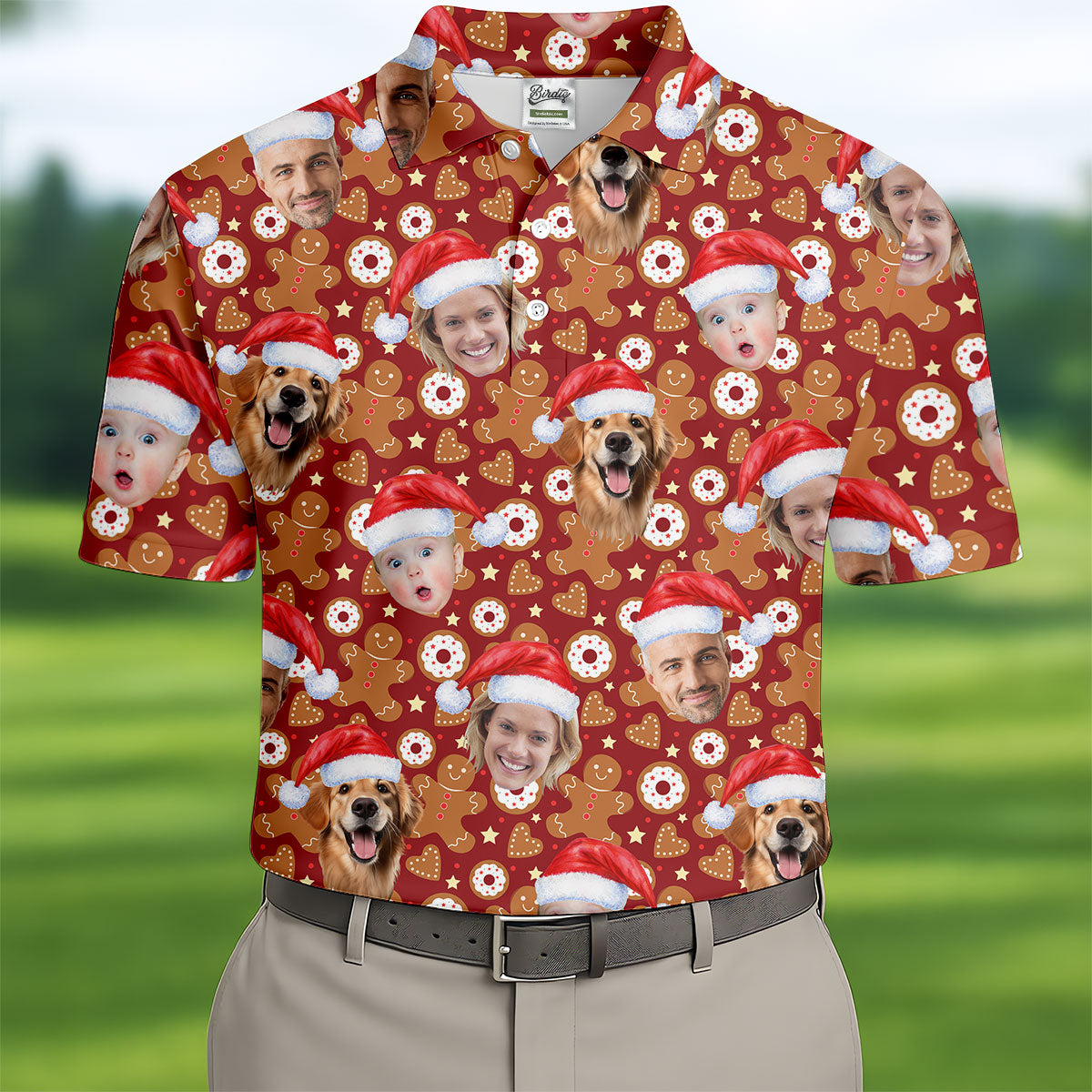 Custom Face Gingerbread Man Christmas Red Golf Shirt, Christmas Golf S ...
