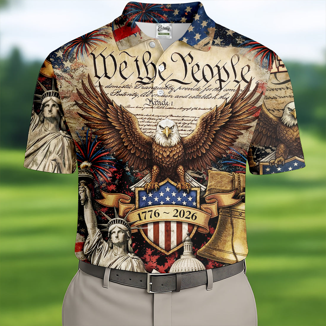We The People Semiquincentennial Proud America 4th Of July Golf Tops For Men, 250th Anniversary Patriotic Golf Shirt