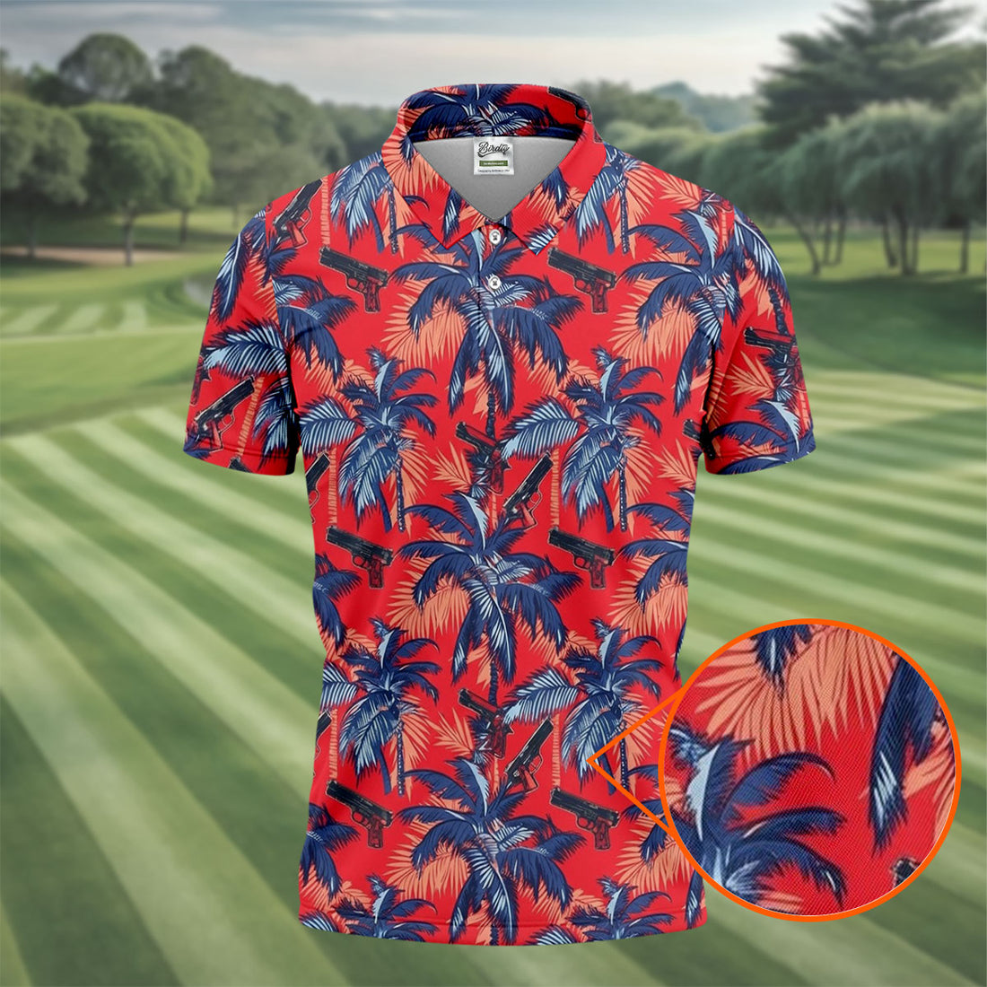 Hawaiian Palm Tree Military Theme Red Golf Shirt, Golf Shirts For Men, Polo Shirts For Men