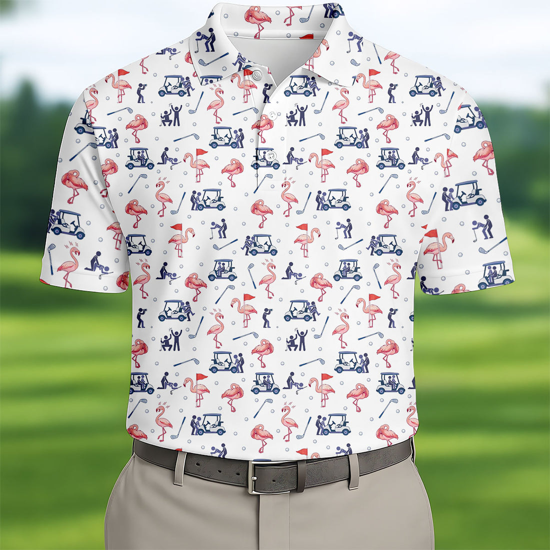 Flamingo Funny Golf Pattern Polo Shirt, Men's Golf Shirt, Golf Apparel For Men