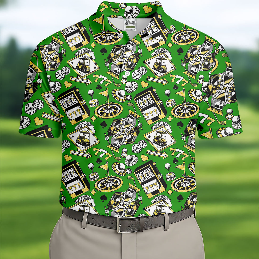Casino Golf Pattern Green Hawaiian Golf Polo Shirt, Mens Golf Polo, Polo Shirts For Men