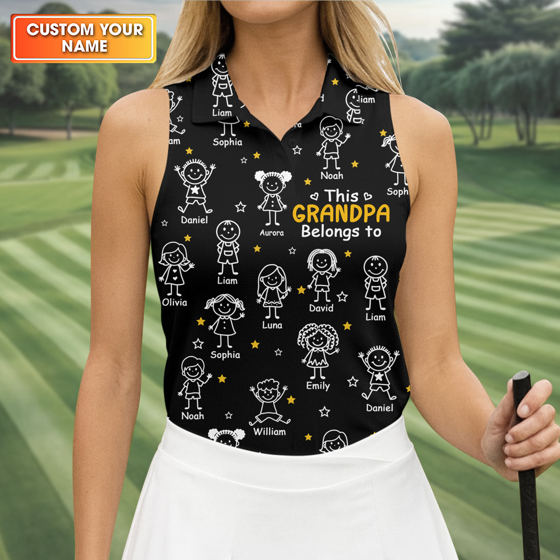 This Grandpa Dad Belongs To Kids Pet Black Golf Shirt, Ladies Golf Tops, Women Golf Top, Golfing Apparel