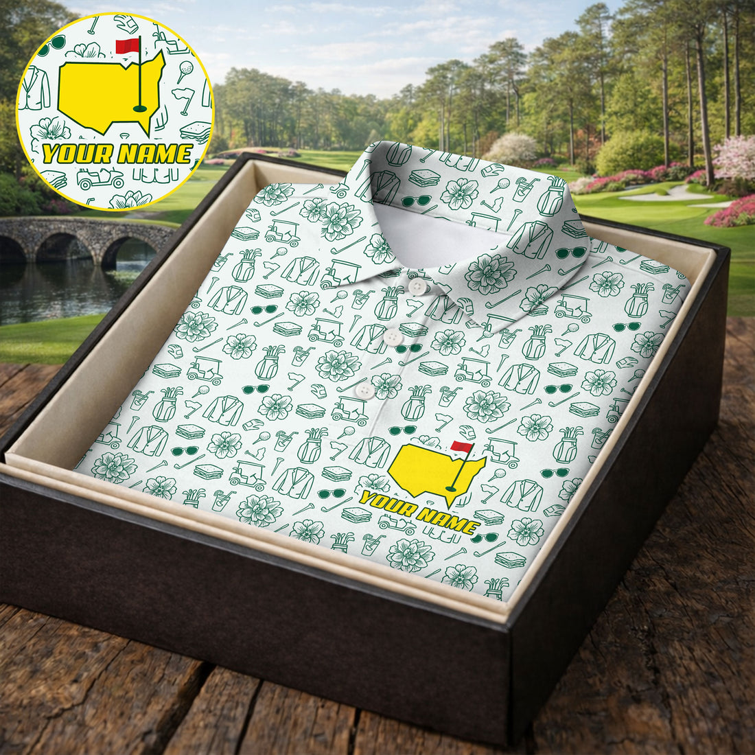 Azalea Golf Pattern Golf Polo Shirt, Golf Tournament Golf Tops For Men, Golf Shirts For Men