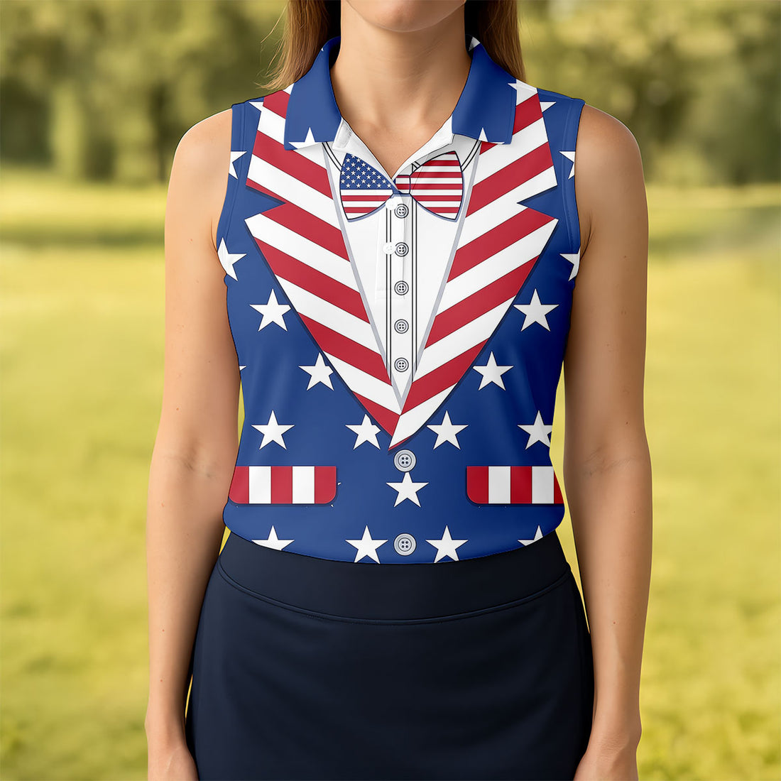 US Flag Costume Patriotic 4th Of July Golf Shirt, 250th Anniversary Golf Shirt For Women