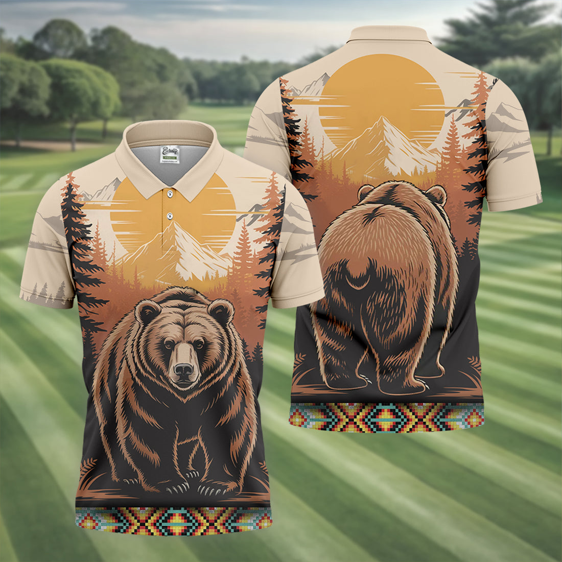 Native Heritage Wild Bear Golf Tops For Men, Native American Ancestry Polo Shirts For Men, Indigenous Peoples Month