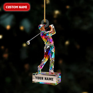 Custom Name Golf Pose Crystal Effect Christmas Acrylic Ornament, Gift For Golf Lover, Xmas Ornament