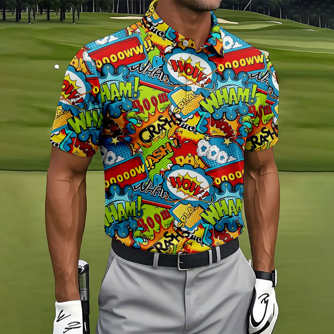 Funny Comic Pop Art Hawaiian Golf Shirt, Mens Golf Shirts, Golf Apparel For Men