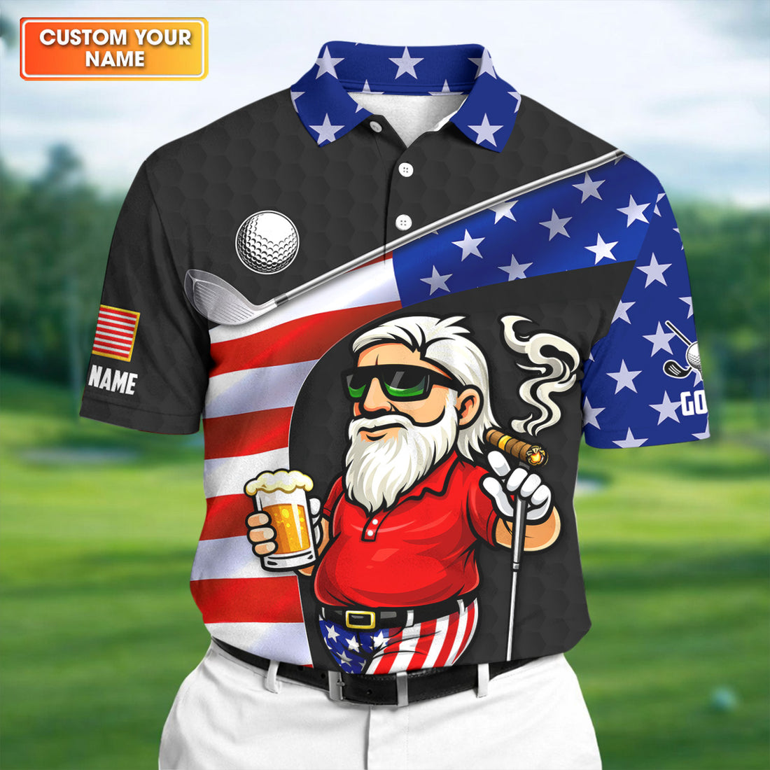 Swing Swear Drink Repeat Golf And Beer Patriotic Man 4th Of July Black Golf Shirt, 250 Years Golf Shirts For Men