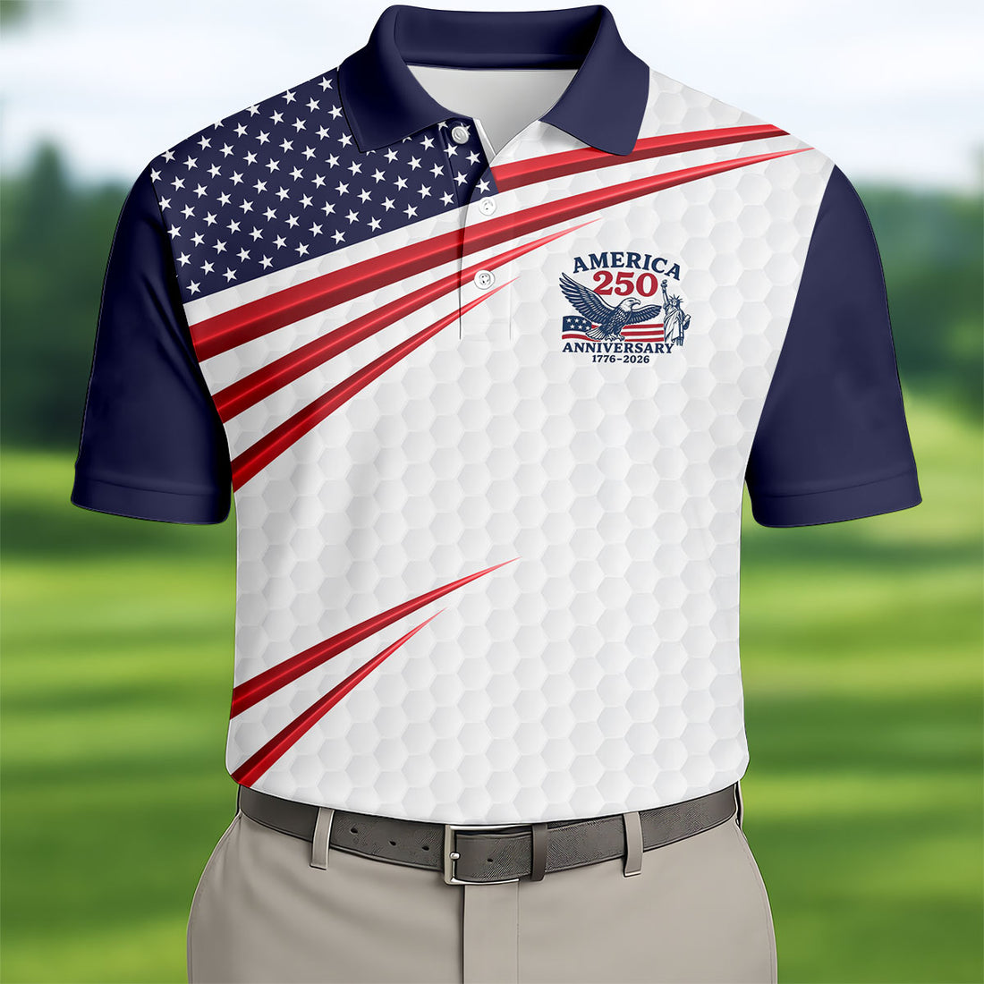 America 250 Anniversary Stars And Stripes Patriotic Golf Polos, 4th Of July Golf Shirts For Men